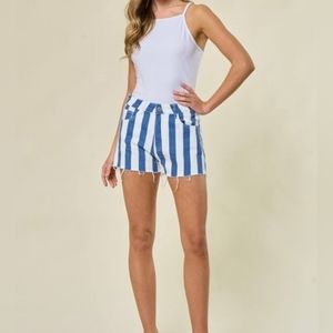 Saints & Hearts Cobalt And Off White Striped Denim Shorts